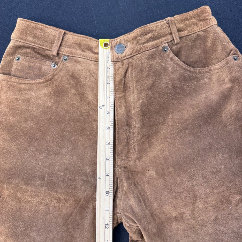 Vintage Tan Suede Leather High Waisted Straight Leg Western Pants Brown 8 - Picture 4 of 8